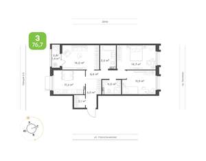 3-к квартира, вторичка, 77м2, 2/16 этаж