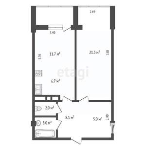 2-к квартира, вторичка, 63м2, 12/21 этаж