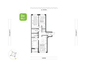 3-к квартира, вторичка, 85м2, 3/9 этаж