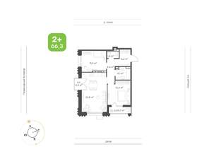 2-к квартира, вторичка, 66м2, 15/16 этаж