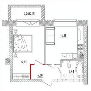 1-к квартира, строящийся дом, 41м2, 3/5 этаж