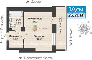 1-к квартира, строящийся дом, 26м2, 24/25 этаж