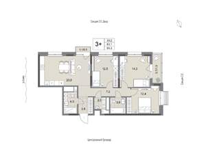 3-к квартира, вторичка, 85м2, 3/24 этаж