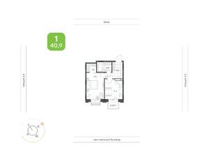 1-к квартира, вторичка, 41м2, 2/9 этаж