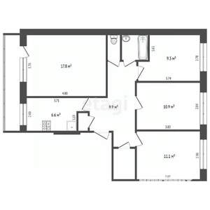 4-к квартира, вторичка, 72м2, 2/5 этаж