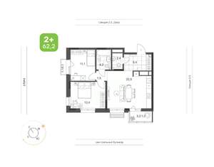 2-к квартира, вторичка, 63м2, 11/24 этаж