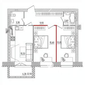 2-к квартира, строящийся дом, 63м2, 4/5 этаж