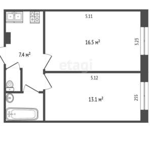 2-к квартира, вторичка, 41м2, 3/5 этаж