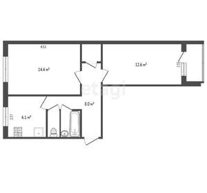 2-к квартира, вторичка, 46м2, 1/9 этаж