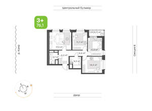 3-к квартира, вторичка, 76м2, 15/19 этаж