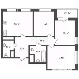 3-к квартира, вторичка, 77м2, 13/19 этаж