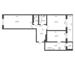 2-к квартира, вторичка, 74м2, 1/10 этаж