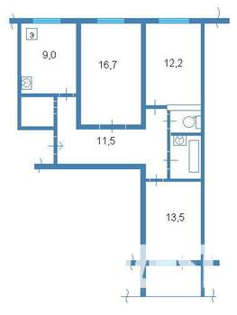 3-к квартира, вторичка, 60м2, 4/9 этаж