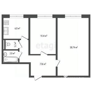 2-к квартира, вторичка, 46м2, 5/9 этаж