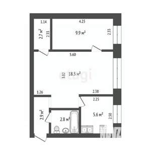 2-к квартира, вторичка, 40м2, 1/2 этаж