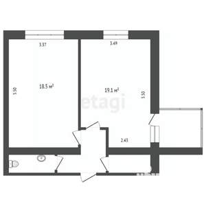 1-к квартира, вторичка, 42м2, 3/9 этаж