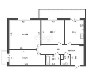 3-к квартира, вторичка, 69м2, 11/17 этаж