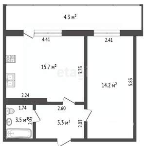 1-к квартира, вторичка, 42м2, 9/10 этаж