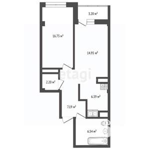 2-к квартира, вторичка, 52м2, 15/16 этаж