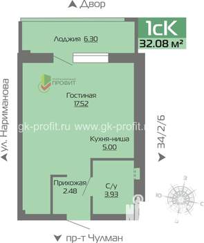 1-к квартира, строящийся дом, 32м2, 13/19 этаж