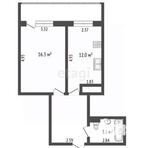 1-к квартира, вторичка, 45м2, 10/17 этаж