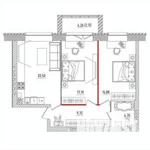 2-к квартира, строящийся дом, 70м2, 1/5 этаж