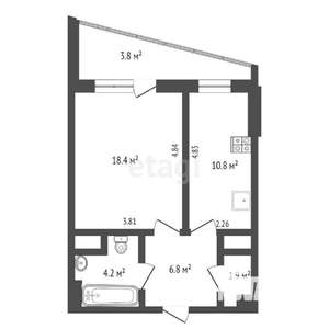 1-к квартира, вторичка, 42м2, 18/24 этаж