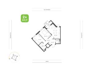 2-к квартира, вторичка, 61м2, 4/10 этаж