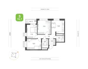 3-к квартира, вторичка, 75м2, 21/24 этаж