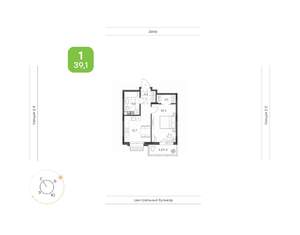 1-к квартира, вторичка, 39м2, 6/9 этаж
