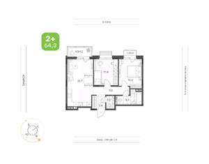 2-к квартира, вторичка, 64м2, 4/9 этаж