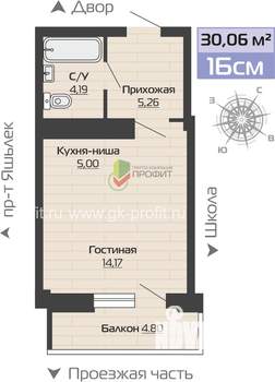 1-к квартира, строящийся дом, 30м2, 25/25 этаж