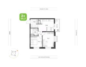 2-к квартира, вторичка, 55м2, 20/24 этаж