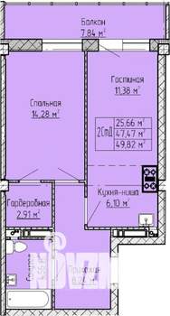 2-к квартира, строящийся дом, 50м2, 13/19 этаж