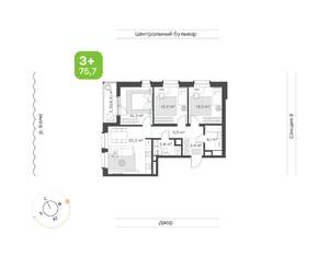 3-к квартира, вторичка, 76м2, 2/19 этаж
