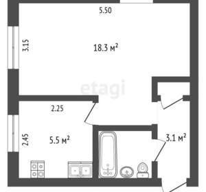 1-к квартира, вторичка, 31м2, 4/5 этаж