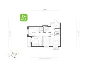 2-к квартира, вторичка, 66м2, 6/9 этаж