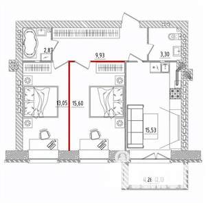 2-к квартира, строящийся дом, 63м2, 2/5 этаж