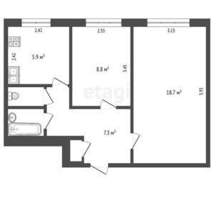 2-к квартира, вторичка, 44м2, 8/9 этаж