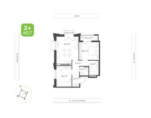 2-к квартира, вторичка, 61м2, 6/16 этаж