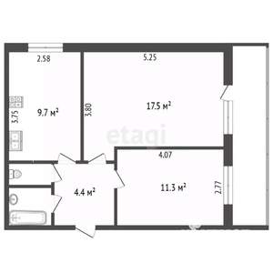 2-к квартира, вторичка, 50м2, 2/12 этаж