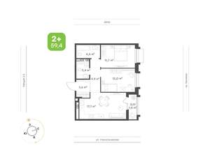 2-к квартира, вторичка, 59м2, 2/16 этаж