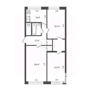 3-к квартира, вторичка, 58м2, 4/5 этаж