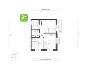 2-к квартира, вторичка, 55м2, 15/24 этаж