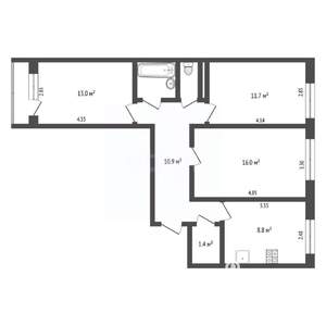 3-к квартира, вторичка, 64м2, 6/9 этаж