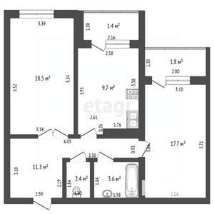 2-к квартира, вторичка, 63м2, 10/11 этаж