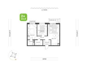 2-к квартира, вторичка, 66м2, 8/9 этаж