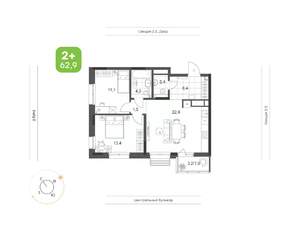 2-к квартира, вторичка, 63м2, 21/24 этаж