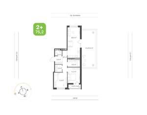 2-к квартира, вторичка, 75м2, 3/10 этаж