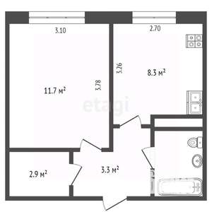 1-к квартира, вторичка, 30м2, 8/9 этаж